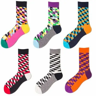 Socks Mens Cotton Socks Bright Rich Coloured Funky Design One Size Stripes Plaid • $6.21