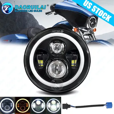 DOT 7  Inch Round LED Motorcycle Headlight Hi/Lo Beam Halo DRL Lamp For Harley • $27.86
