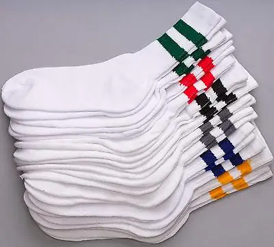 12 Pairs 1 Dozen Old School Striped Crew Socks Retro Athletic Casual Classic • $23.95