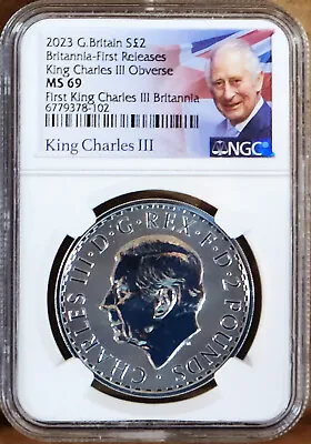 2023 2 Pound First Silver Britannia With King Charles III Ngc Ms69 Fr KC Label • $55.05