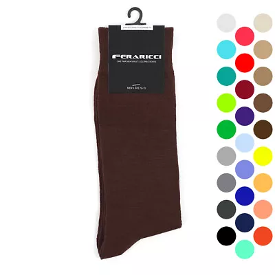 Feraricci Men Bold Colorful Solid Crew Casual Dress Socks Size 10-13 Shoe 8-12  • $7.98