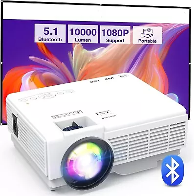 Mini Projector Portable  YOOYAA Bluetooth Projector Full HD 1080P 10000L Multi • £32.99