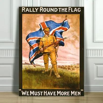 VINTAGE BRITISH WAR PROPAGANDA - CANVAS ART PRINT POSTER - Rally Flag - 12x8  • $11.69