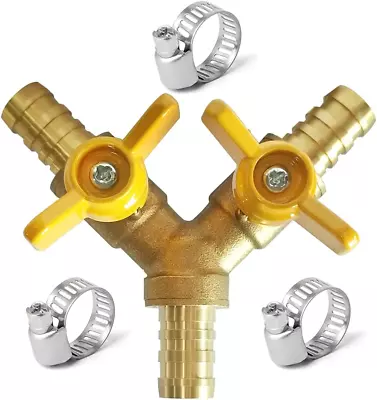 Brass 1/4 Inch 3-Way Y-Shaped Shut-Off Ball Valve With 2-Switch 1/4  Hose Barb I • $18.97