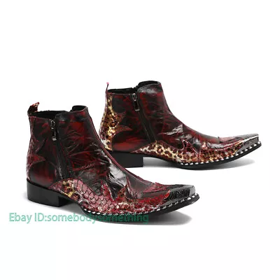 Men's Metal Toe Leather High Heeled British Business Formal Party Boots Shoes • $112.09