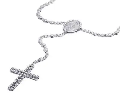 $5594.39 • Buy 10K White Gold Real Diamond Virgin Mary 2 Row Cross Rosary Chain Necklace 10 CT