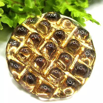 Lovely Large Vintage Gold Waffled Bimini Glass Button B7 • $33.35