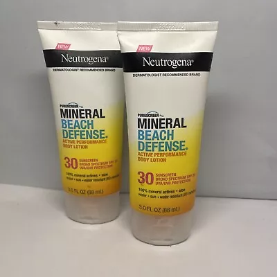 (2) Neutrogena Mineral Beach Defense  Body Lotion SPF 30 3.0 Oz Ea 09/24 • $11.99