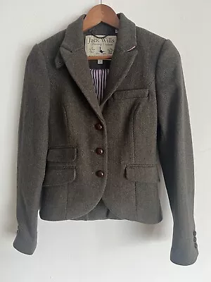 Jack Wills Tweed Jacket Blazer Women's UK 10 Green Wool Hacking Country • £48.50