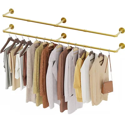 Heavy Duty Clothes Rack Wall Mounted Hanging Garment Rack Gold Metal Closet Rod  • $34.91
