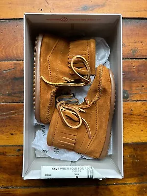 MINNETONKA Tramper Brown Boot Moccasins SIZE 7 Kids Tie Brown Leather • $35