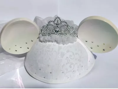 Disney Parks Minnie Mouse Ears Wedding Bride Hat With Veil  NEW • $16.49