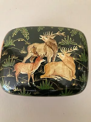 Vintage Carol Sax Lacquer Trinket Box Portraying Animals Of The Forest • $25