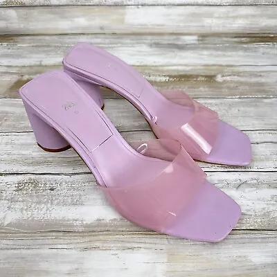 $31.45 • Buy Zara Vinyl Clear Transparent Sandals Size 8 EU 39 Lavender Lilac Block Heels