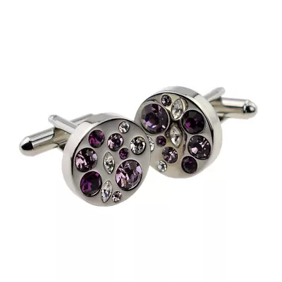 £9.99 • Buy Round Purple Pink & Clear Diamante Cufflinks - X2PSD004