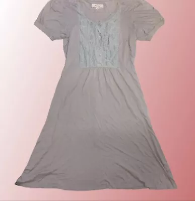 £5.99 • Buy KEW Pin Tuck Silk Midi Dress Size 12 Taupe Tie Back Button Up Flared Modal Work