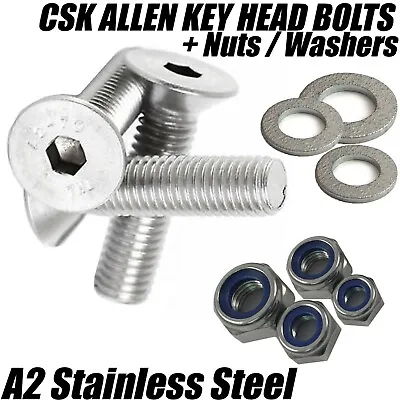 M8 A2 Stainless Steel Countersunk Screws Socket Bolts + Nyloc Nuts + Washers • £2.92