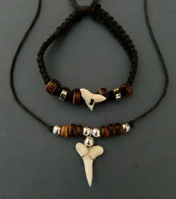 Mens Boys Jewellery Gift Real 1.5cm Shark Tooth Necklace Bracelet Sharks Teeth • £9.99