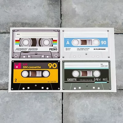 £2.99 • Buy 4 X Retro Cassette Tape Stickers Music Mix - 102mm X 65mm