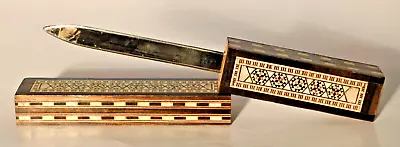 Vtg. Inlaid Wood & Shell Khatam Marquetry Letter Opener In Case • $18.50