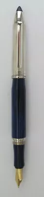 Marlen Shuttle Blue Barrel Silver Cap Fountain Pen 18KT Gold Med Pt New In Box • $399.95