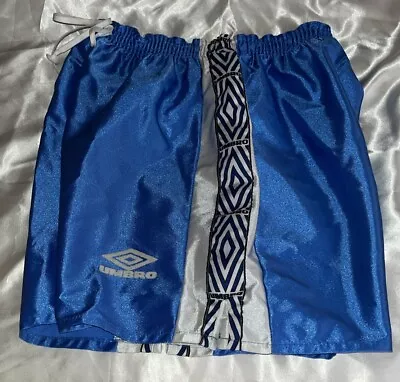 🔥 Umbro Blue Running Soccer Shorts Medium Silky Satin Vintage • $1