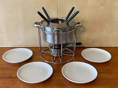 Vintage Roshco Chocolate & Cheese Fondue 12 Pc Set - Stainless Steel - Orig. Box • $31.50