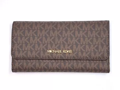 New Michael Kors JET SET Black Brown Vanilla Large TriFold PVC Wallet • $68