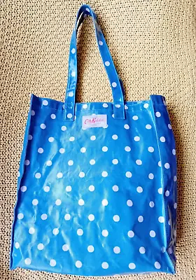 Cath Kidston Teal Blue Polka Dot Shopper Tote Shoulder Bag Book Bag Oilcloth PVC • £6