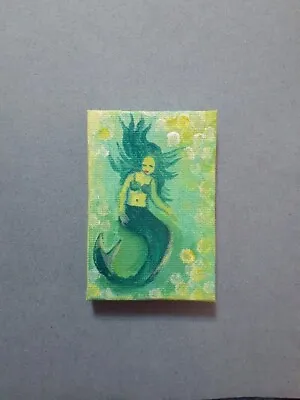 Mermaid Original Miniature 2 In X 3 In. Acrylic Painting On Canvas • $20