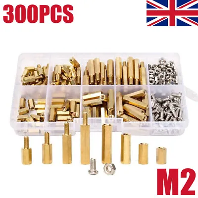 300Pcs Brass Standoff Spacer Hex Hexagonal 2mm Nuts M2 Screw Pillars Tool Set • £8.39