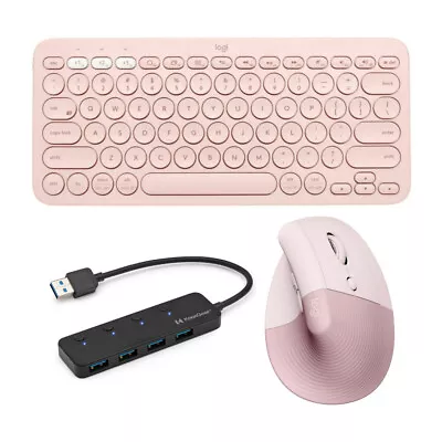 Logitech Lift Vertical Wireless Ergonomic Mouse With K380 Keyboard And USB Hub • $149.99