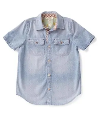 Matilda Jane HOME FOR DINNER Shirt 4 Blue Dot Chambray Boys Short Sleeve NWT • $34