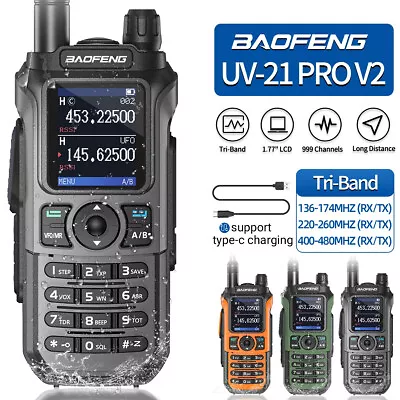 Baofeng UV-21 Pro V2 Walkie Talkie Tri Band Type-C Long Range Ham Two Way Radio • £39.59