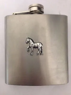 Shire Horse R193 English Pewter Emblem On A 6oz Stainless Steel Hip Flask • £17.95