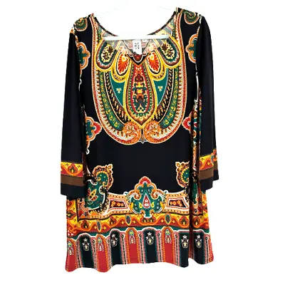 Marc Bouwer Paisley Boho Hippie Print Jersey Knit Long Sleeve Dress Women's XL • $24.99