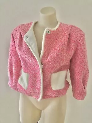 Vanessa Bruno Bomber Jacket Hot Pink White Wool Women's Size AU10-M Italy Pocket • $285.16