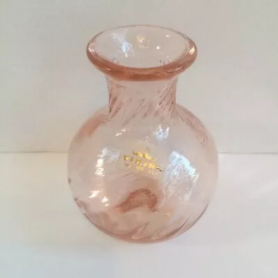 Vintage Viking Pink Swirled Glass Bud Vase Hand Made 4.5” Tall Original Sticker • $22