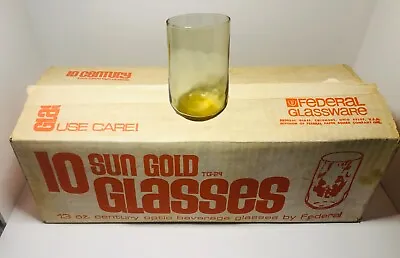 Set Of 10 Vintage Federal Glassware Century Optic Sun Gold 13oz Tumbler Glasses • $50