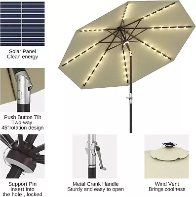 9' Solar Tilt/Crank Umbrella 41 LED Lighted Patio Umbrella Table Market Umbrella • $64