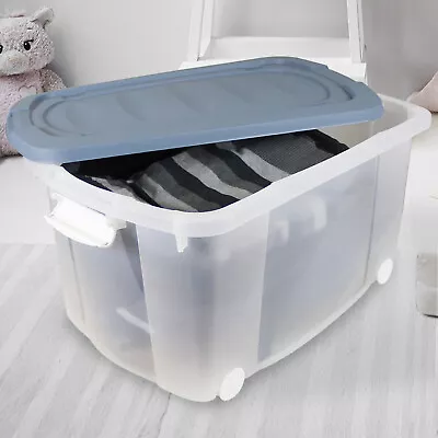 Plastic Storage Boxes Large Container Drawer Lidded Wardrobe Shoes Toys Clothes • £42.99