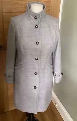 Light Grey Smart High Neck Coat Size 14 Chest 42”/36” Length Felt Feel Vgc • £4.95