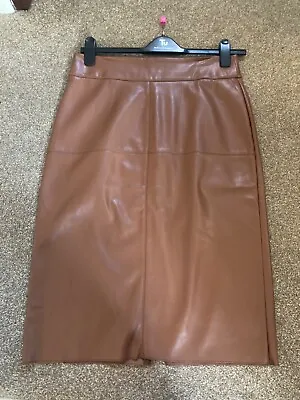 Dorothy Perkins Brown Faux Leather Midi Skirt Size 12 • £8