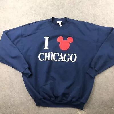 Vintage Disney Sweatshirt Mens XL Blue Mickey Mouse I Heart Chicago Fleece Adult • $19.71