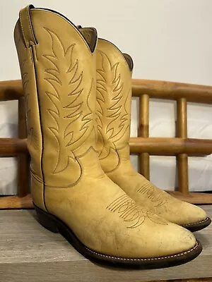 Men’s Vintage Cowboy Boots Justin Boots Size 12D Natural Mulehide Western 1122 • $67