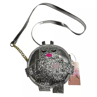 Luv Betsey Johnson Silver Robot Coin Purse Circle Faux Leather Crossbody 7 X2.5  • $30.40