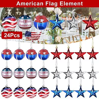 24PCS 4th Of July Decor Ball Star Ornaments Patriotic Christmas Tree Decorations • $14.94