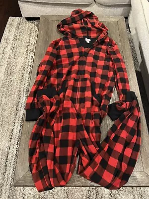 Wondershop One Piece Pajamas Fleece Large Men’s Unisex Buffalo Plaid Hooded • $17