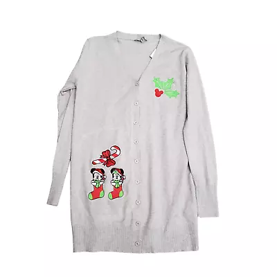 Mickey Minnie Mouse Christmas Stocking Candy Can Mistletoe Long Cardigan Gray S • $45.99