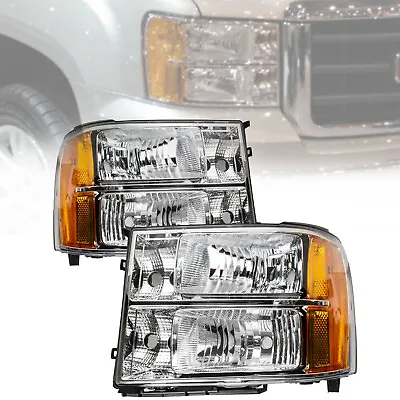 Pair Headlights For 2007-2013 GMC Sierra 1500 2500HD 3500HD Crystal Headlamps • $69.34